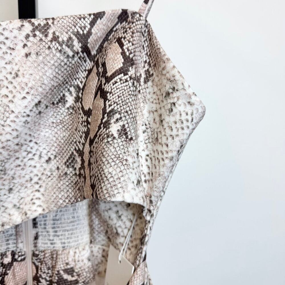 ZIMMERMANN Bellitude Scarf Tie Sleeveless Snakeskin Print Dress 2 NEW Cutout Tan - Picture 3 of 8